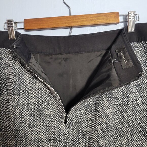 Talbots Size 16 Heathered Black White Zip Up Business Knee Length Tweed Skirt - Picture 7 of 8